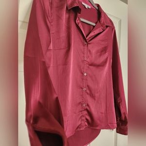 FashionNova Red Burgundy Shirt Button Down Size XS
